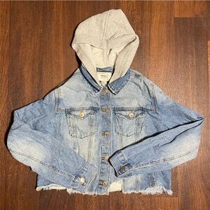 Forever 21 Distressed Cropped Hooded Jean Jacket